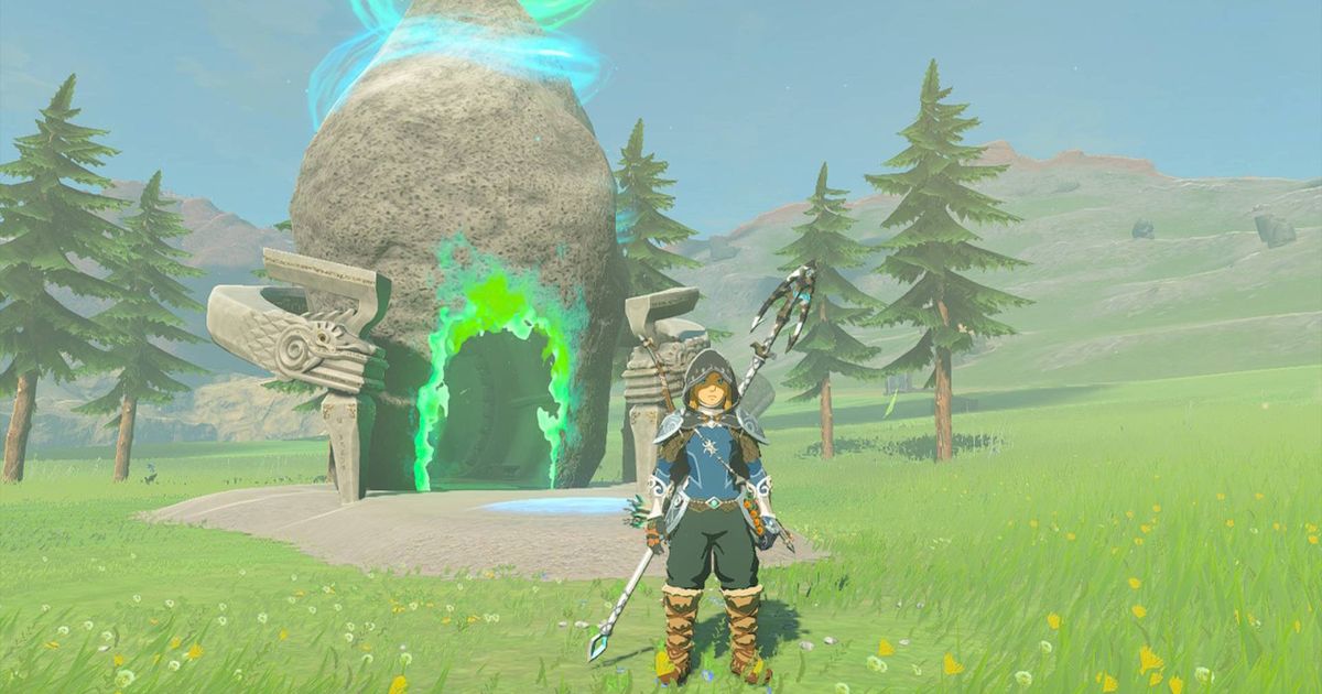 Link stood outside the Kiuyoyou Shrine in Zelda Tears of the Kingdom.