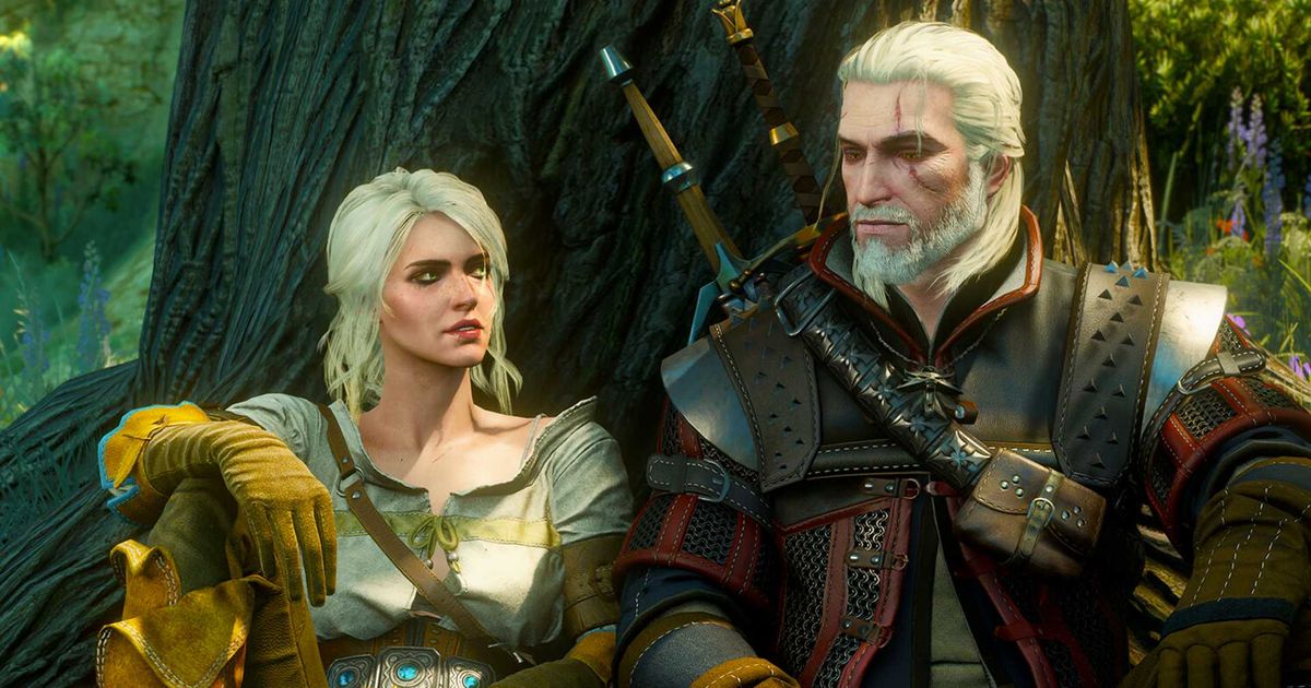 The Witcher is next to the company of people in the building in The Witcher 3.
