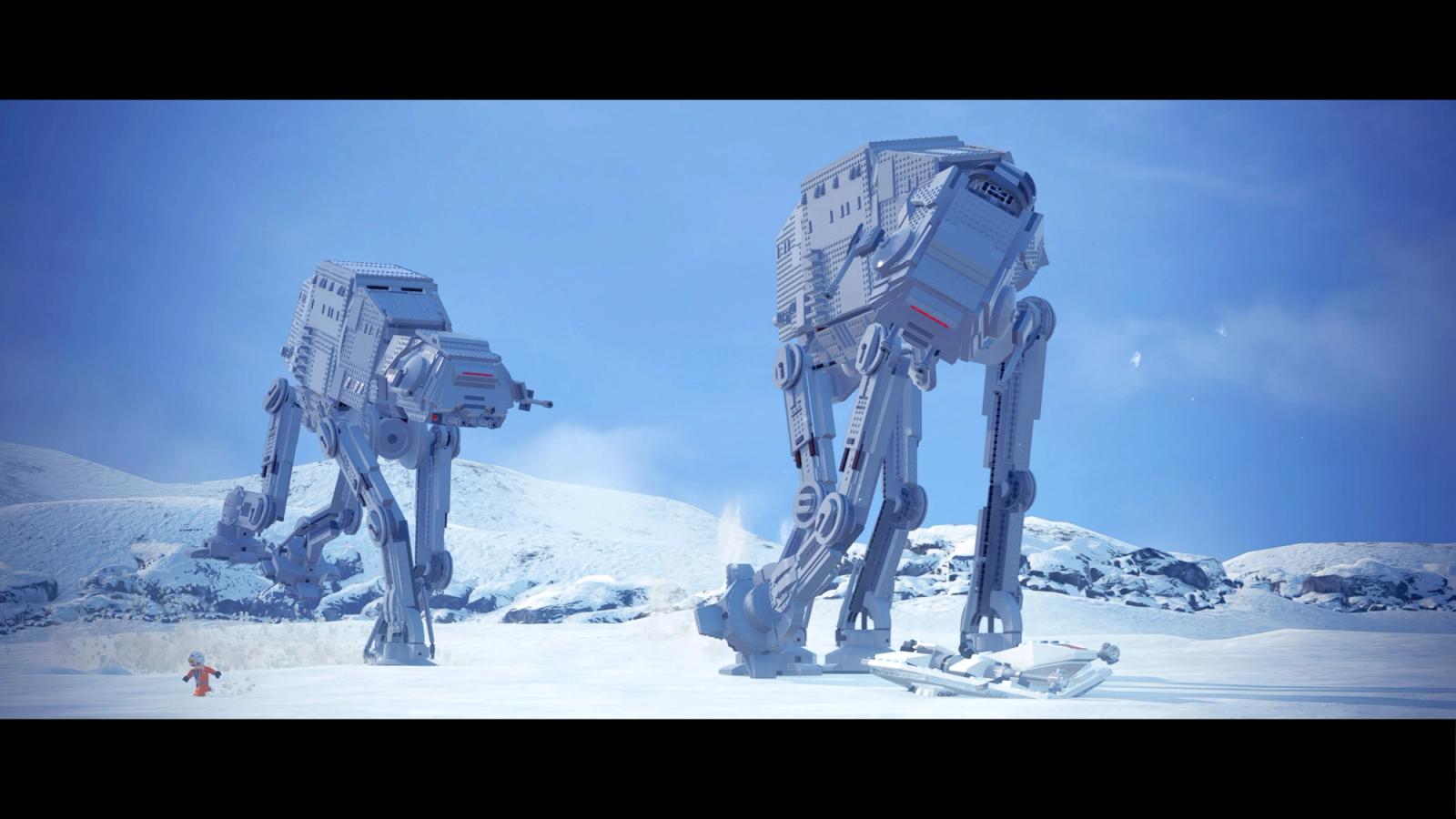 AT-ATs slip in the Hoth snow in Lego Star Wars: The Skywalker Saga