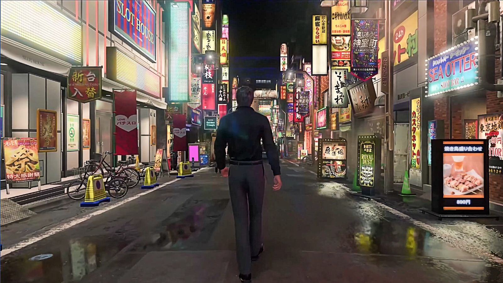 Like A Dragon: Infinite Wealth - man in black walking down a Japanese street