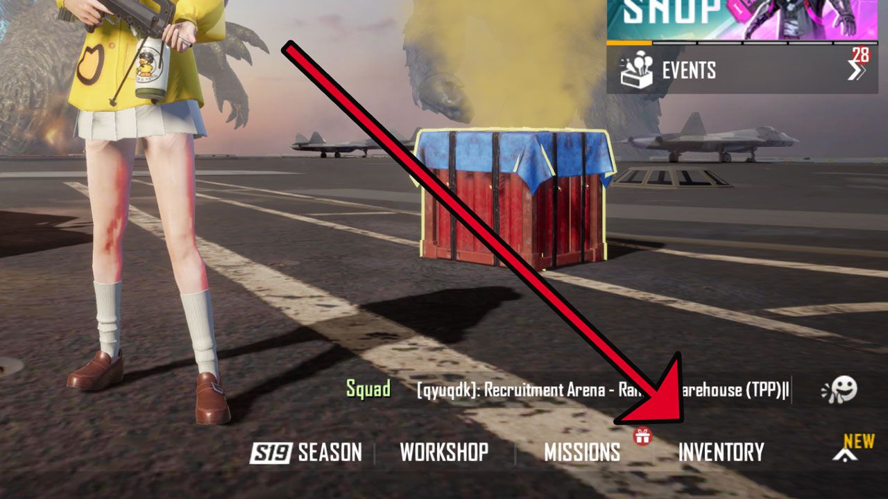 How to get to the inventory screen in PUBG Mobile.
