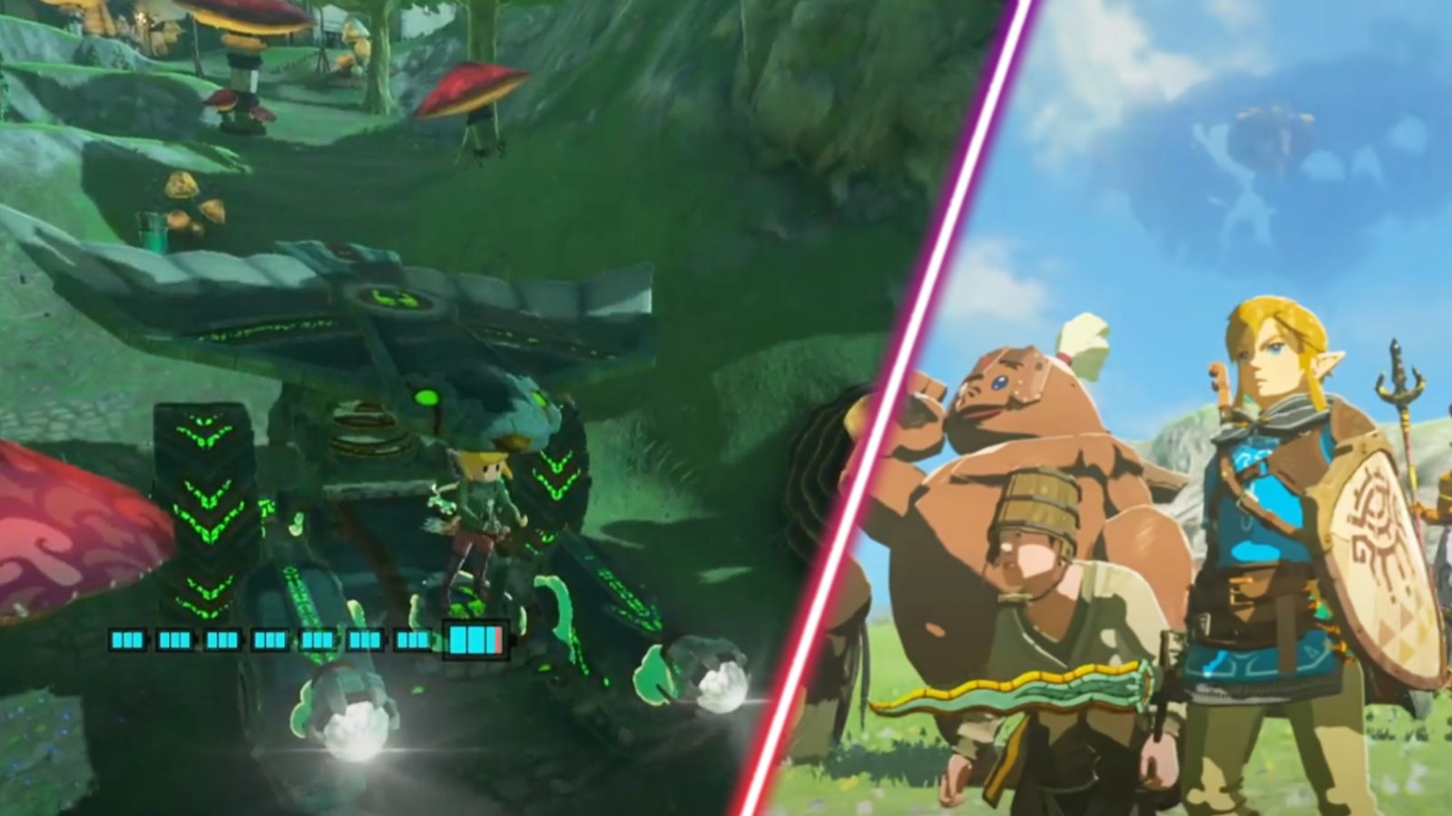 Link racing a vehicle in Zelda Tears of the Kingdom.