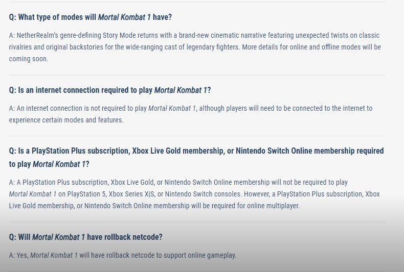 A screenshot of the updated announcement on Mortal Kombat 1 crossplay. 