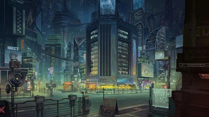 Image of a cyberpunk city in Nikke.