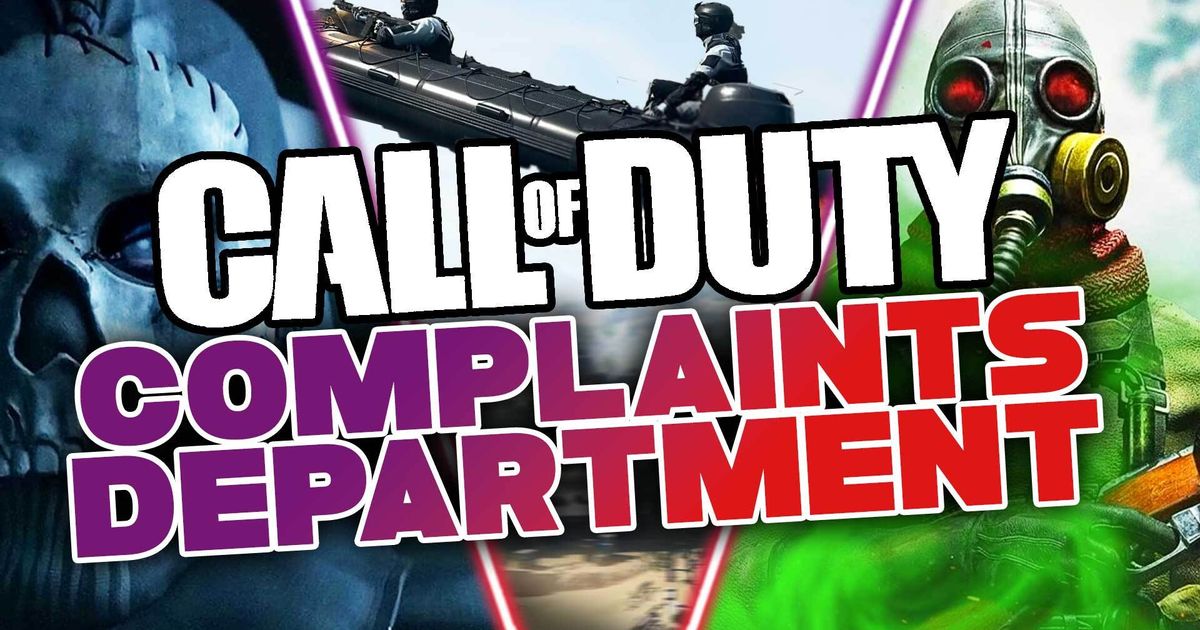Call of Duty complaints department logo with ghost and gas mask player in background