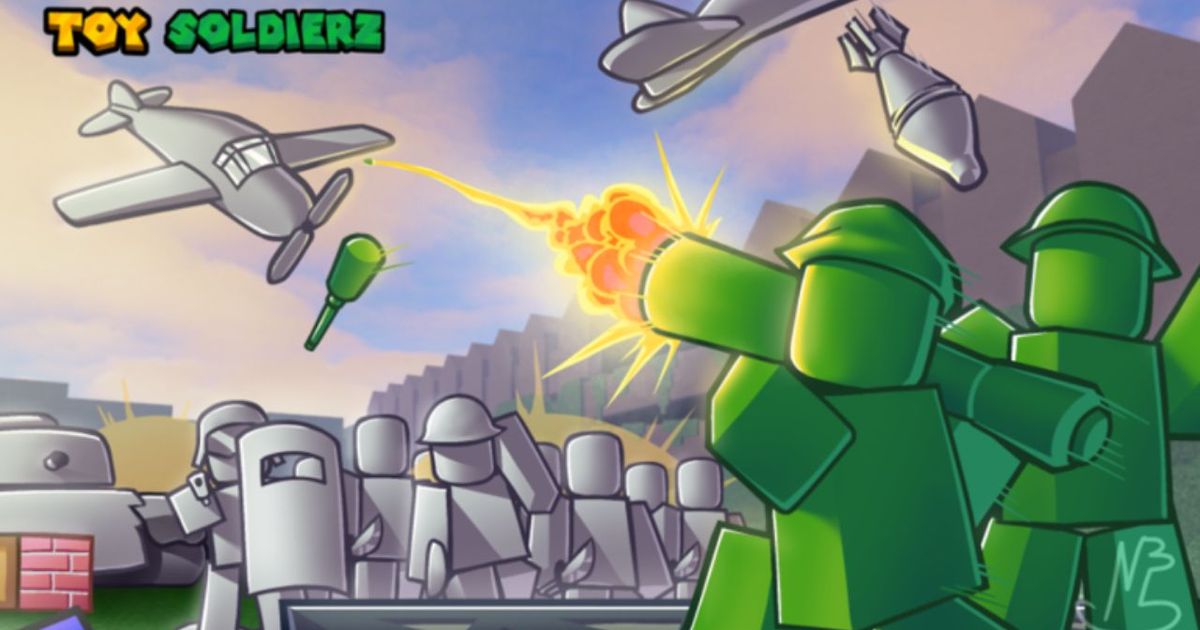 Toy SoldierZ game, showing Roblox characters shooting down a plane