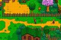 Stardew Valley game art, showing a farm and field.