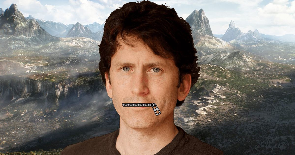 Todd Howard with Zipper on mouth on elder scrolls 6 background