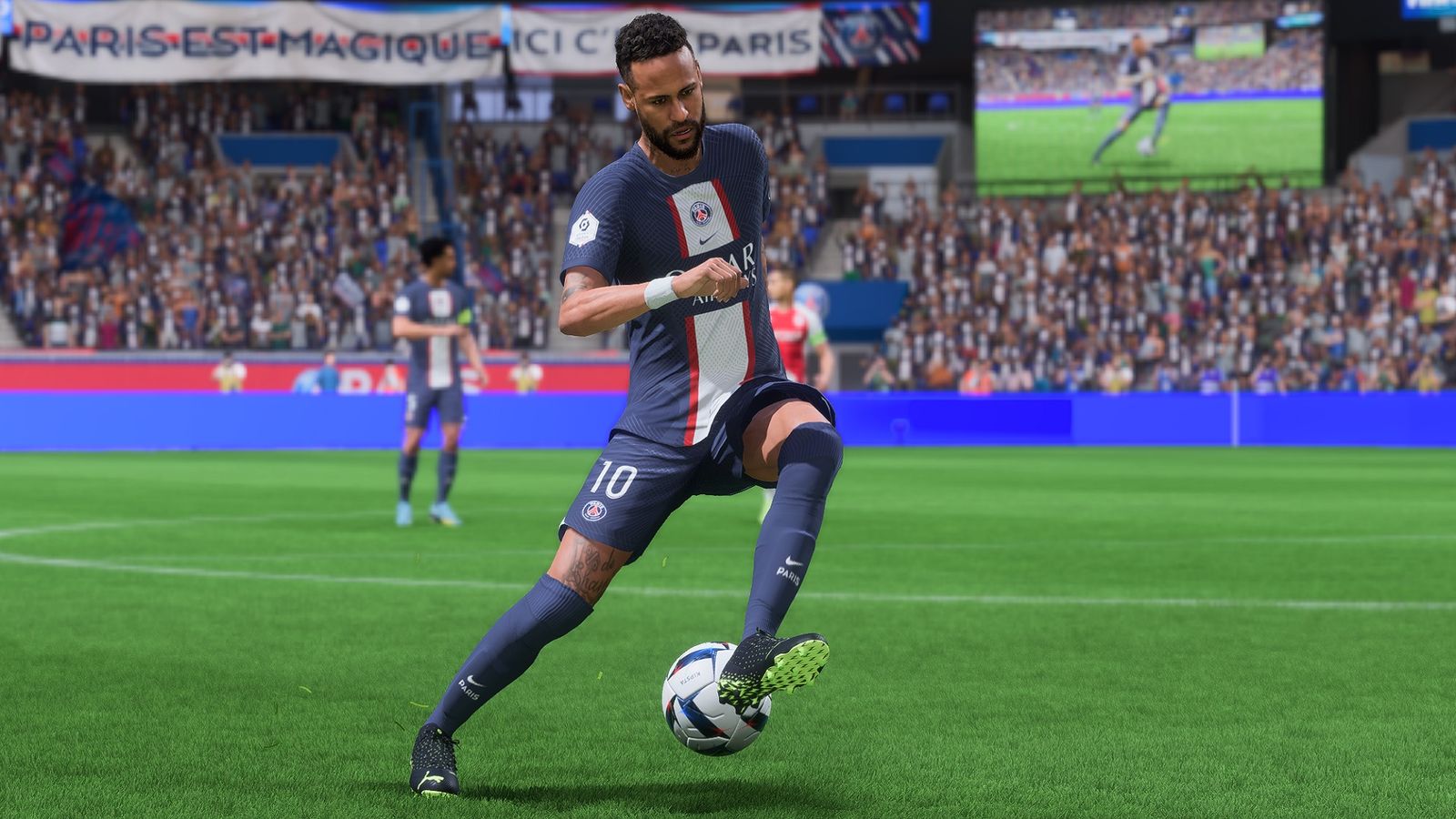 EA Sports FC 24 curved lob pass Neymar controlling ball
