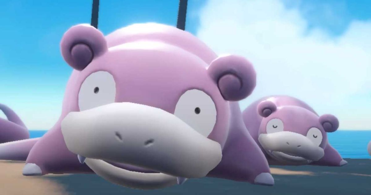 Two Slowpoke loafing around in Pokemon Scarlet and Violet.