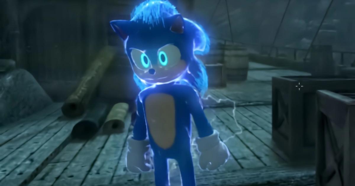 An image of Sonic in Skyrim.