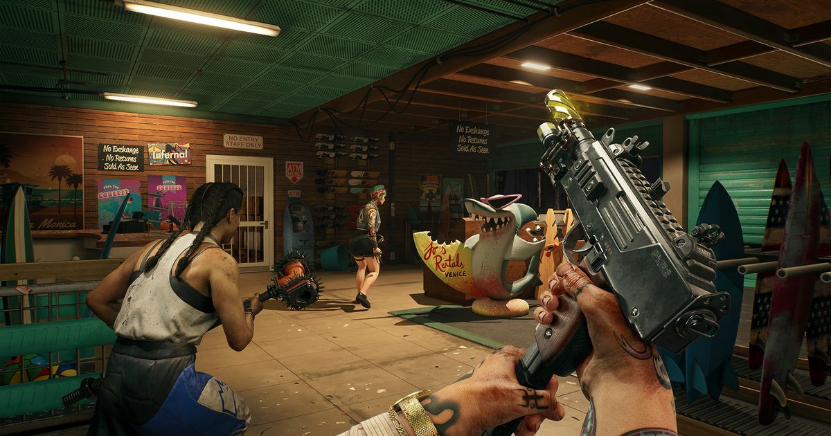 Screenshot of Dead Island 2 player holding gun