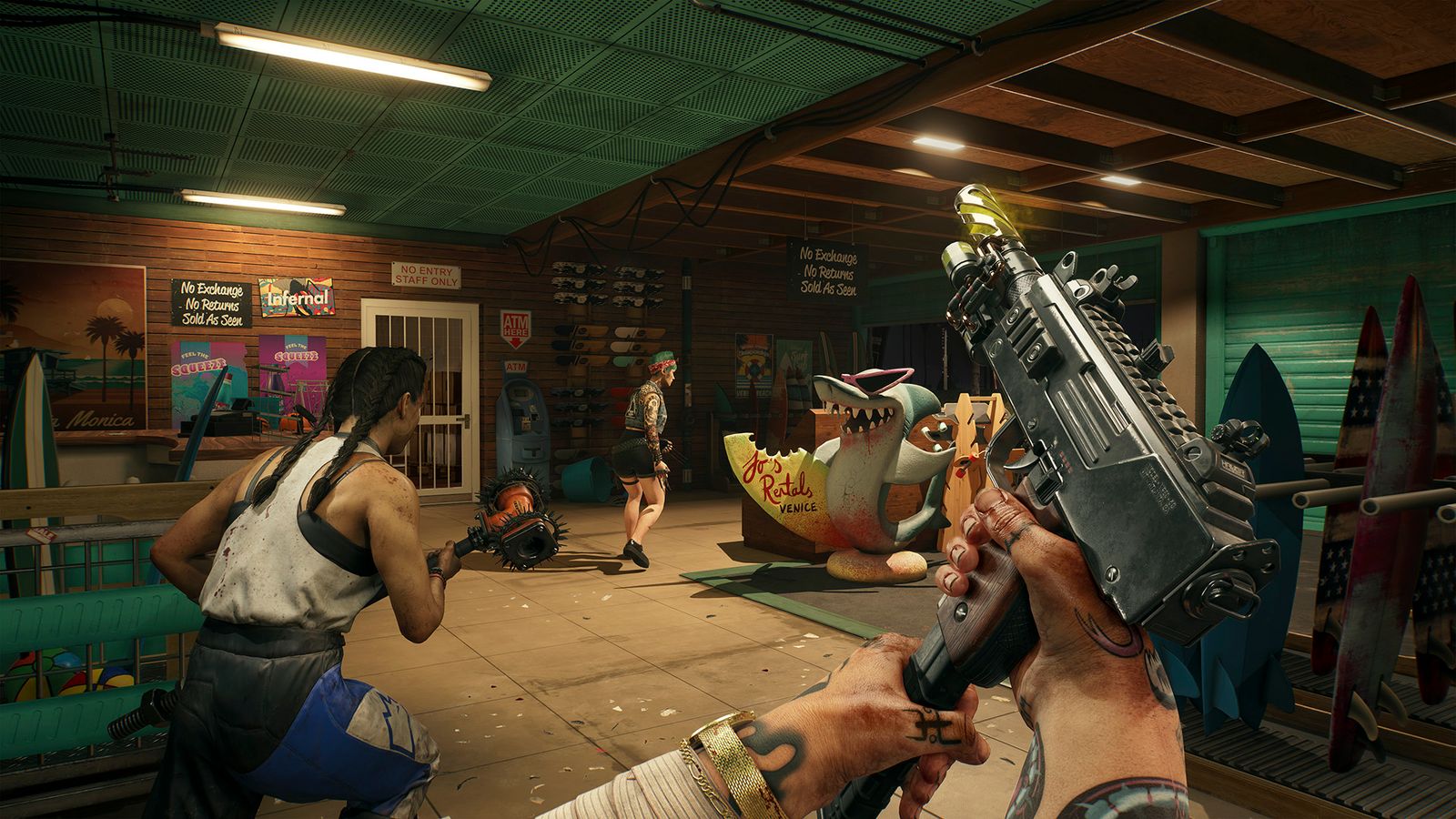 Screenshot of Dead Island 2 player holding gun