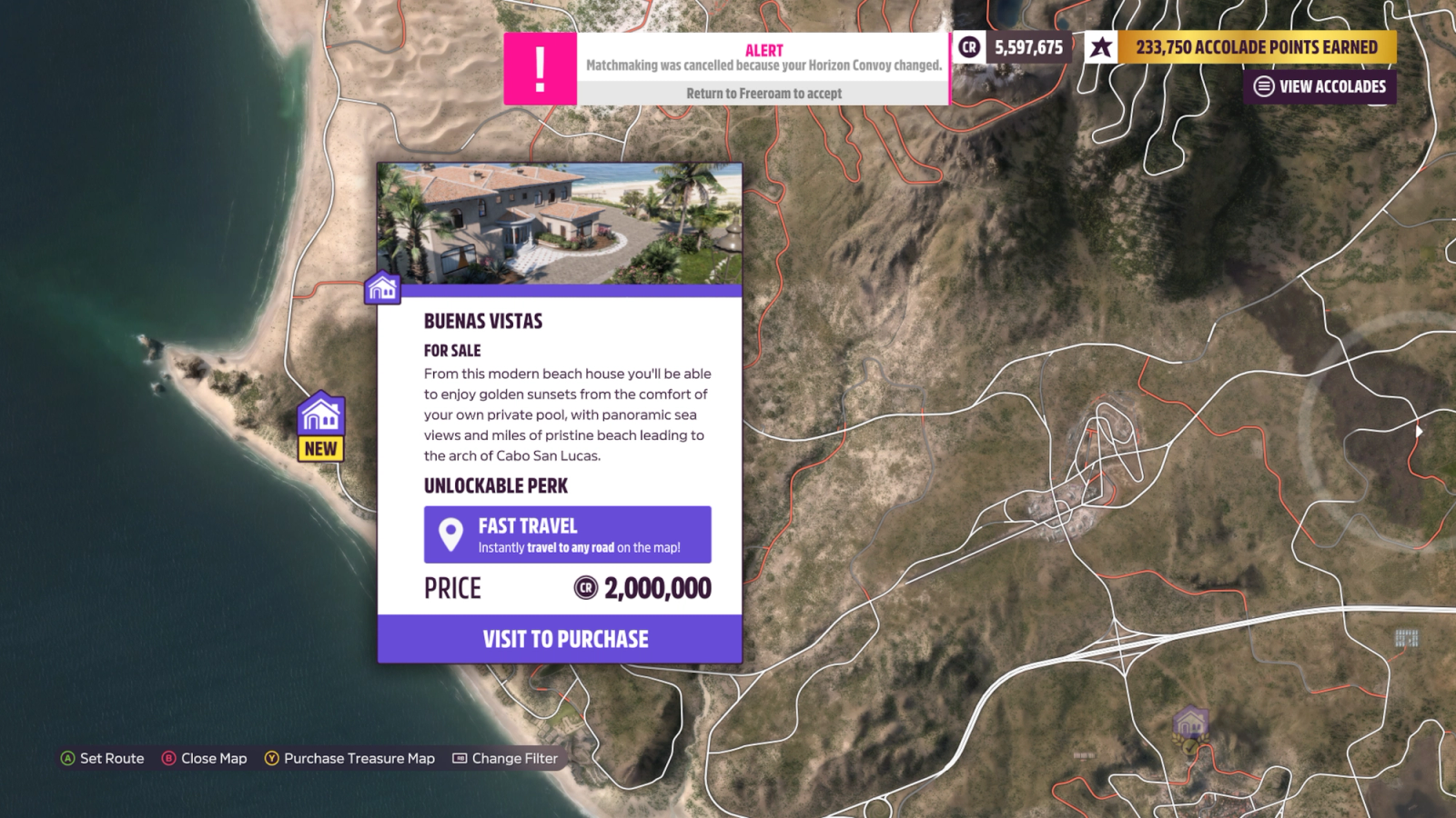 The Buenas Vistas property marked on the Forza Horizon 5 World Map