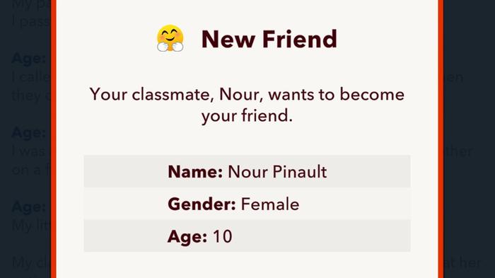Image of the friend request screen in BitLife