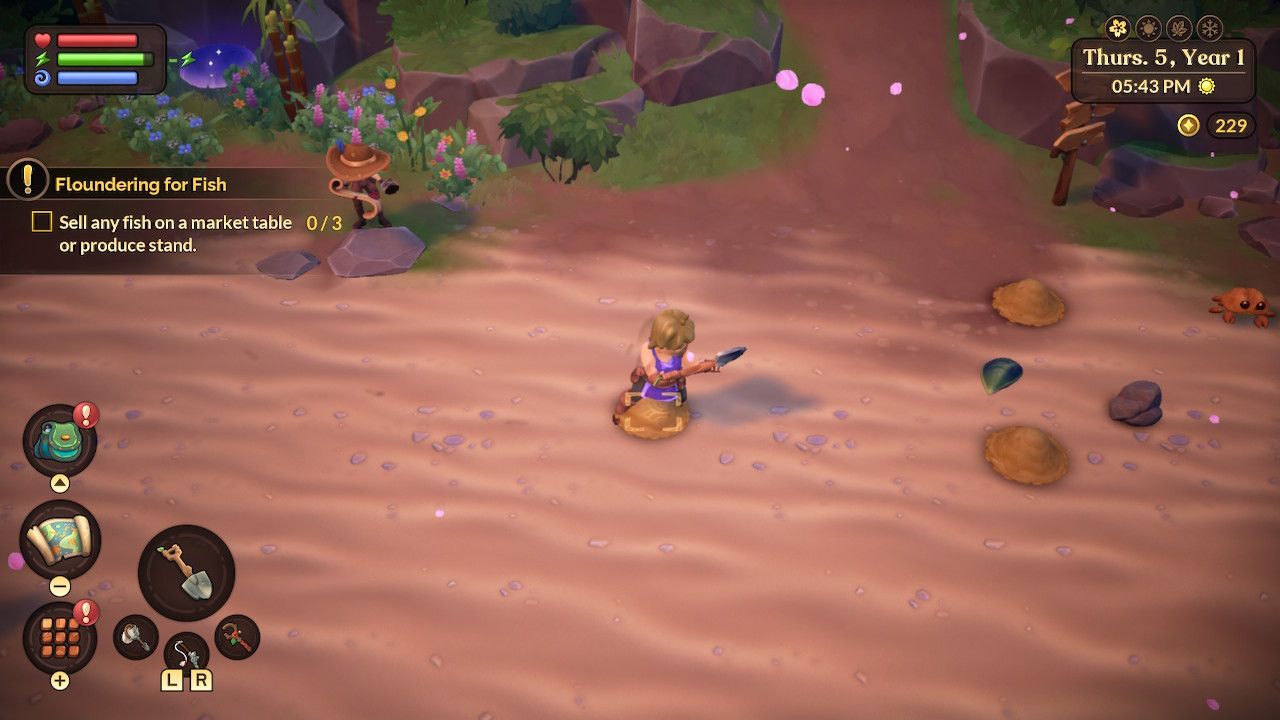 Collecting sand in Fae Farm.