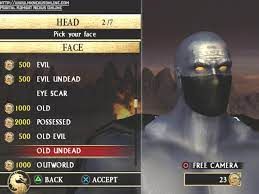Mortal Kombat character creator. The character being created is fully gray with no hair.