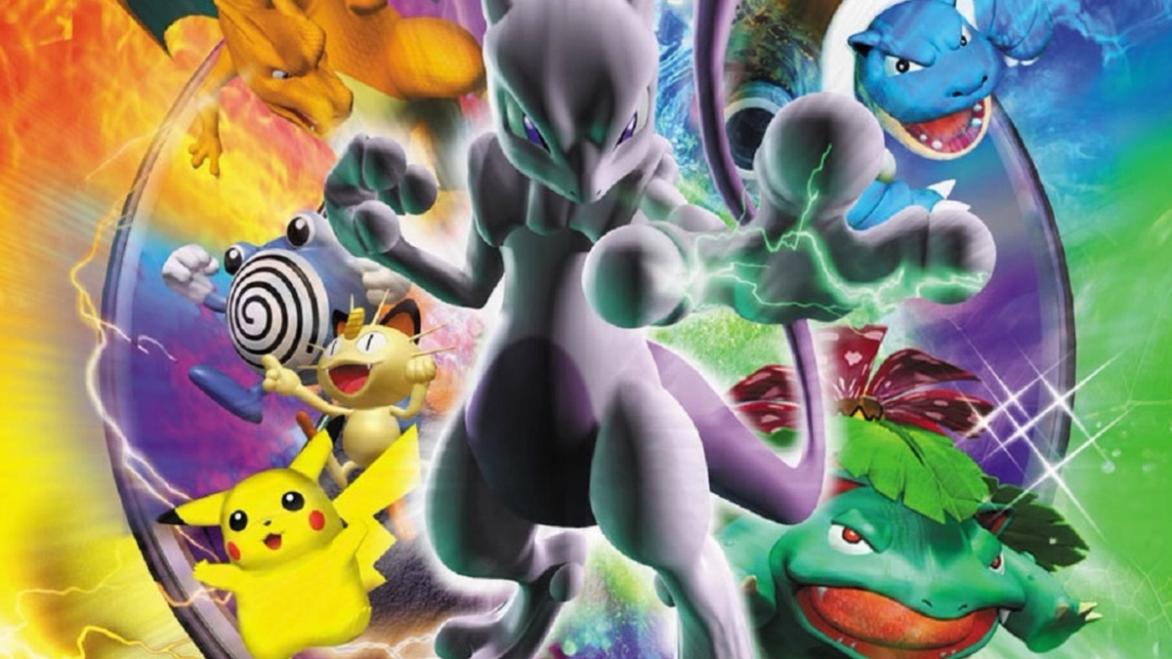 Pokémon Stadium keyart showing MewTwo, Pikachu and more 