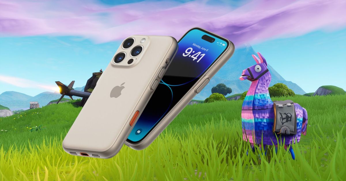 an iPhone in a fortnite background