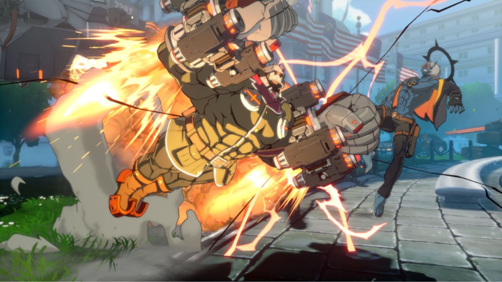 Potemkin using an aerial move in Guilty Gear Strive
