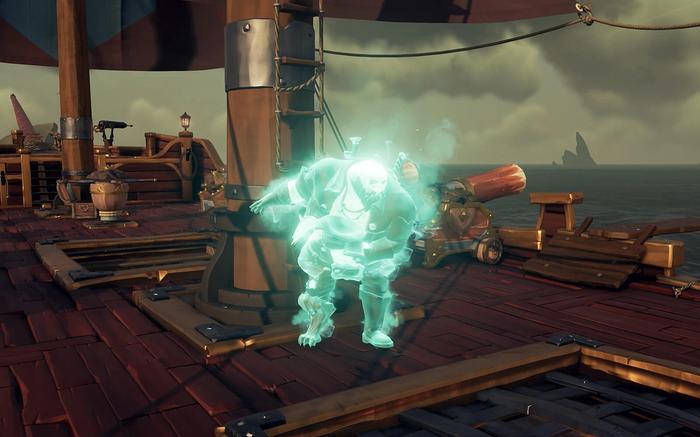 A glowing pirate stood on a ship in Sea of Thieves