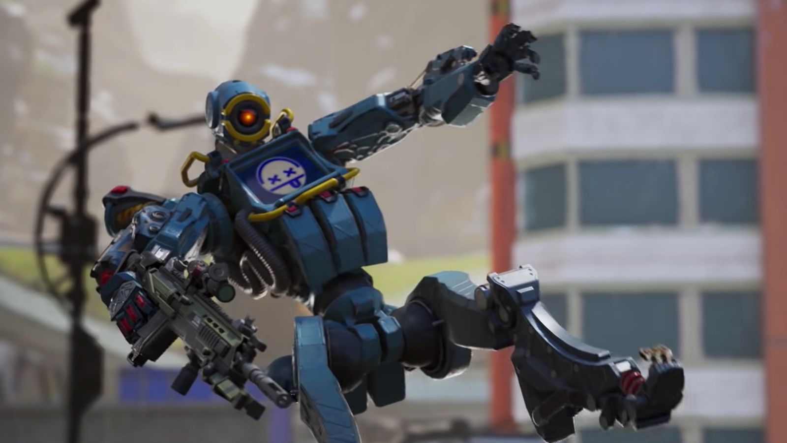 Image of a robotic character falling in Apex Legends Mobile.