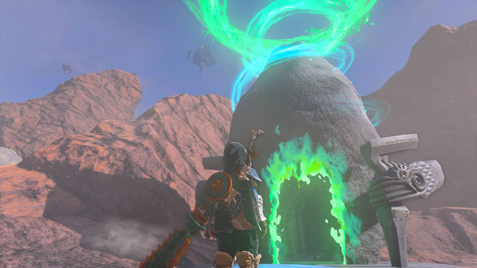 Link stood outside the Timawak Shrine in Zelda Tears of the Kingdom.
