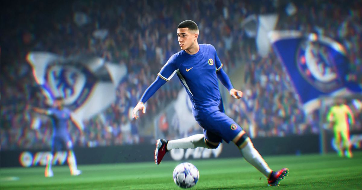 EA Sports FC 24 Enzo Fernandez controlling ball with Chelsea crowd in background