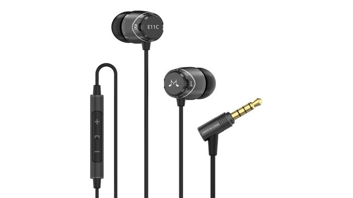 Best wired earbuds - SoundMAGIC E11C product image of a pair of black wired earbuds with onboard volume controls.