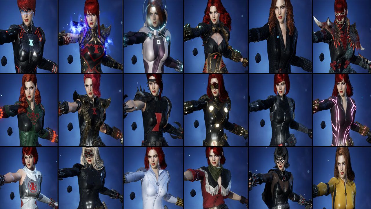 Every Black Widow skin in Marvel Future Revolution.