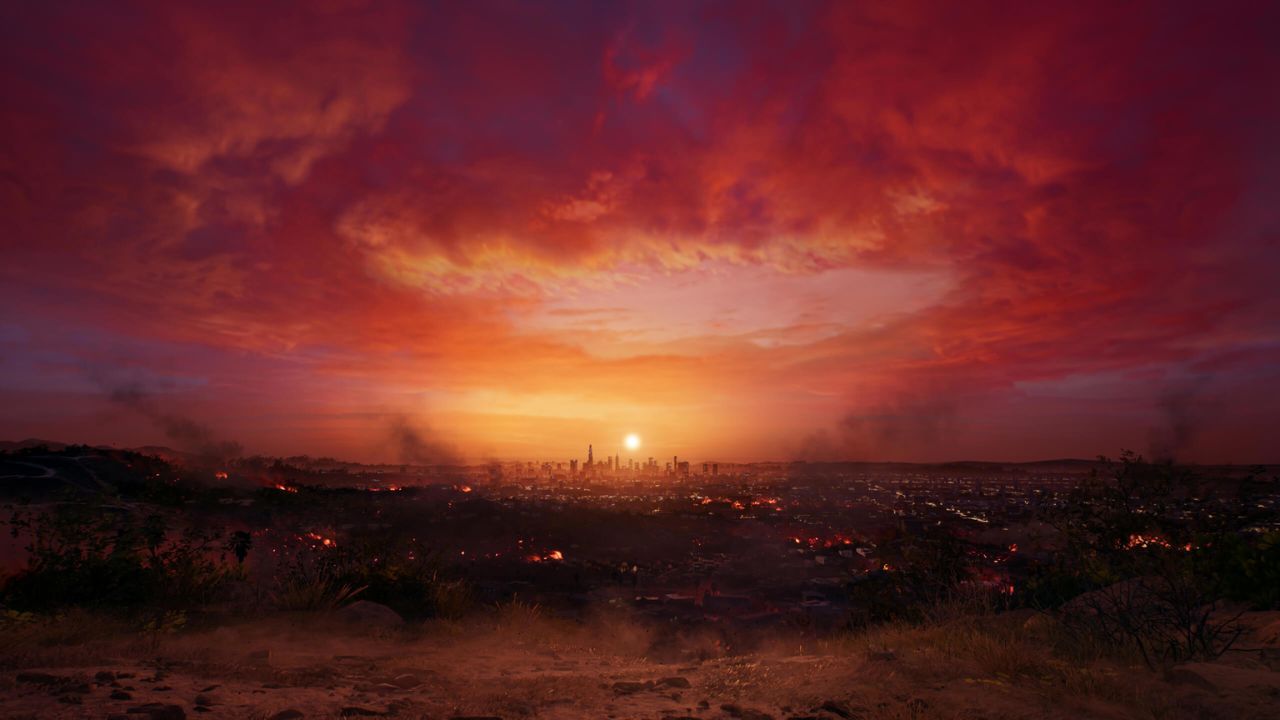 Screenshot showing Dead Island 2 sunset