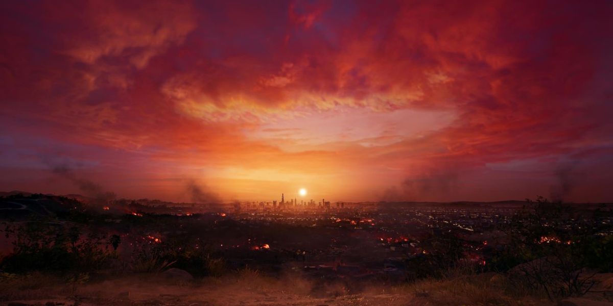 Screenshot showing Dead Island 2 sunset