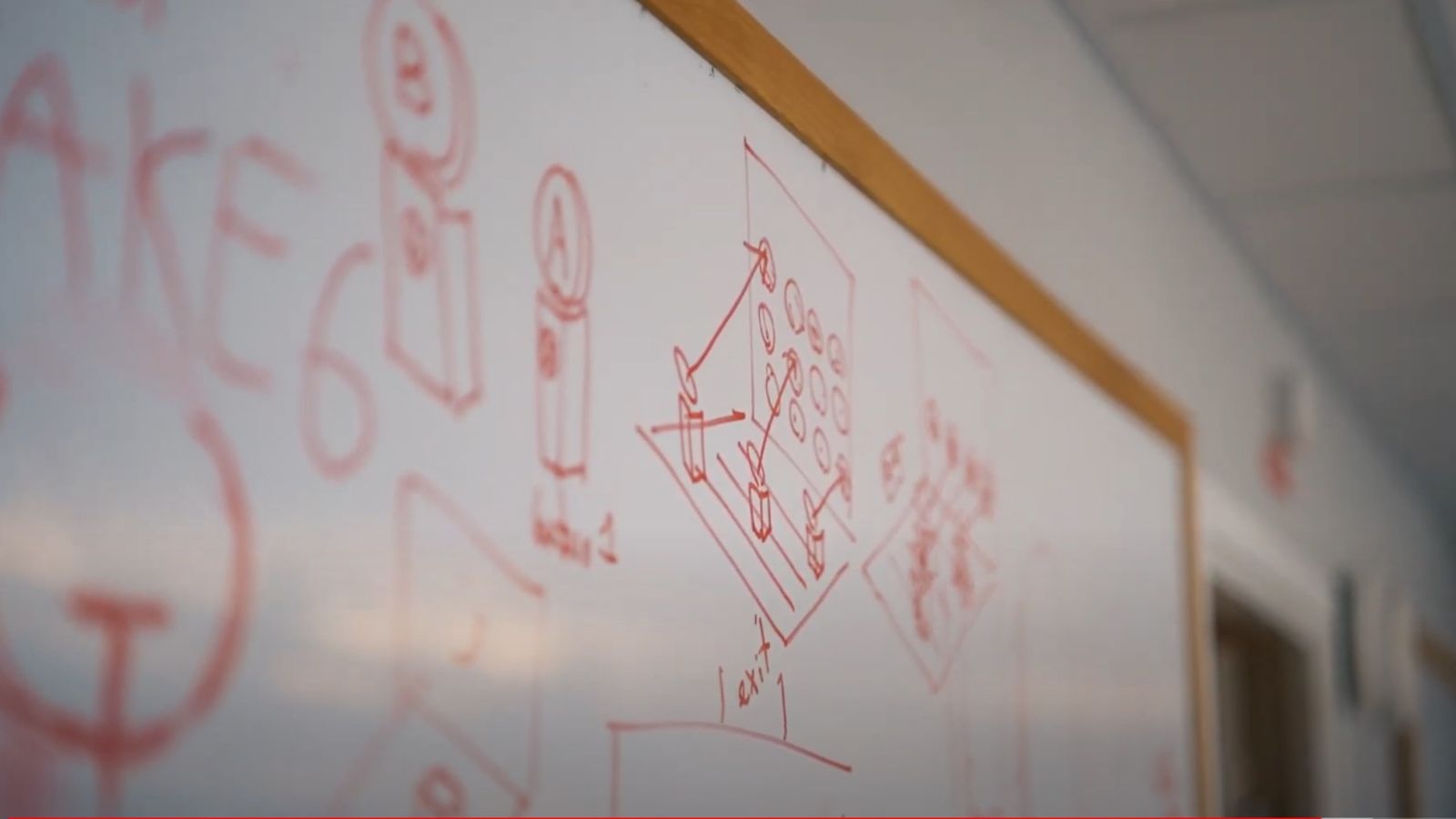 Quake 6 logo on a whiteboard alongside puzzle planning for Indiana jones and the great circle 