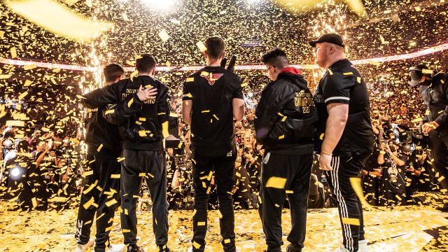 Atlanta FaZe Standing On Stage Covered In Gold Confetti
