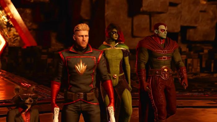 Guardians of the Galaxy. Rocket Peter Gamora and Drax all in unlockable outfits
