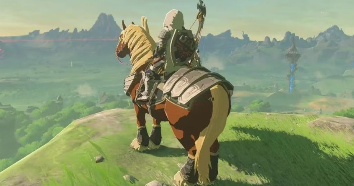 Screenshot of Link riding horse in The Legend of Zelda: Tears of the Kingdom