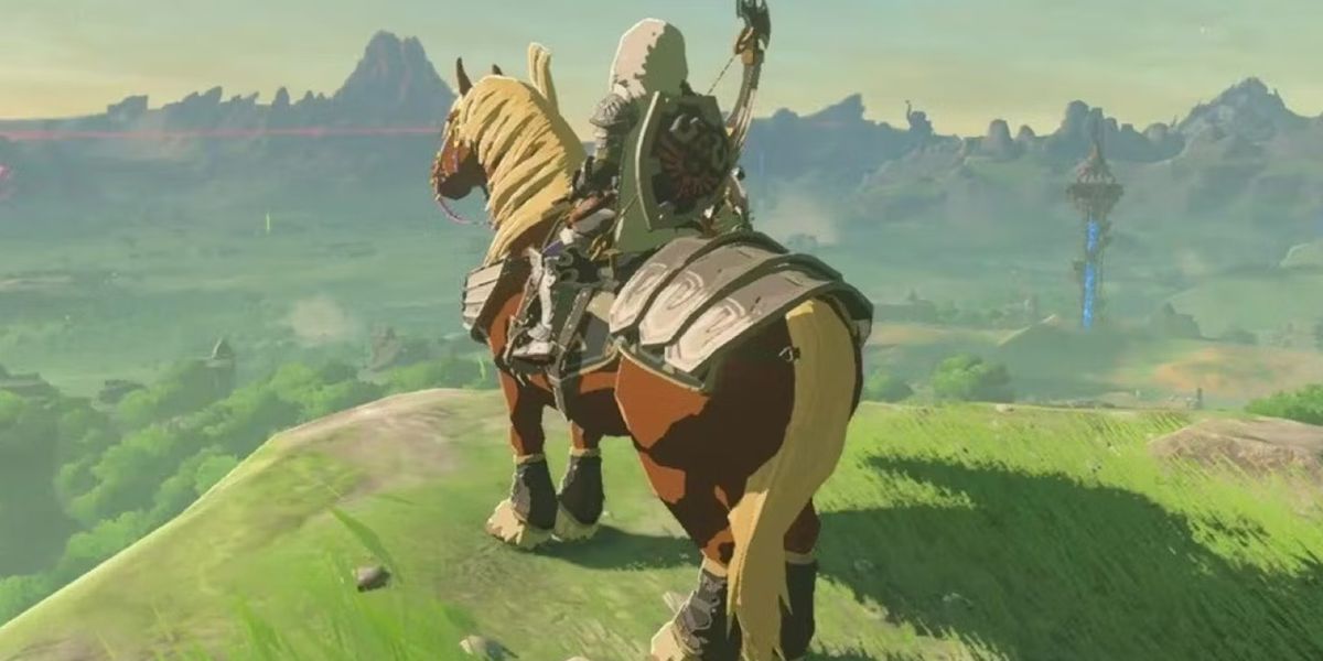 Screenshot of Link riding horse in The Legend of Zelda: Tears of the Kingdom