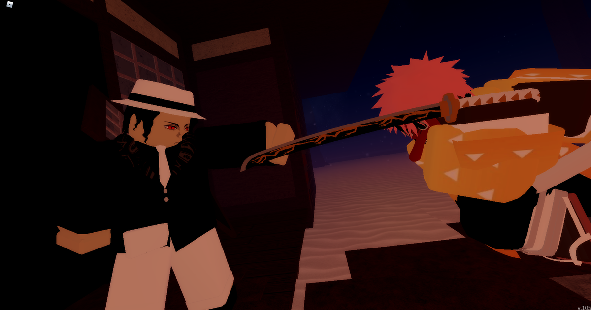 Two Project Slayers characters fighting.