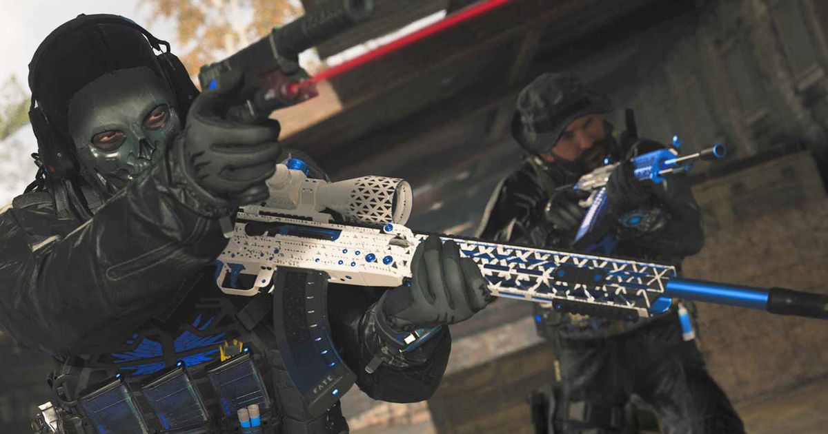 Modern Warfare 3 player holding blue and white sniper rifle with Captain Price in background