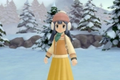 Pokémon Trainer Dawn wearing the Winter Style outfit in Pokémon Brilliant Diamond and Shining Pearl.
