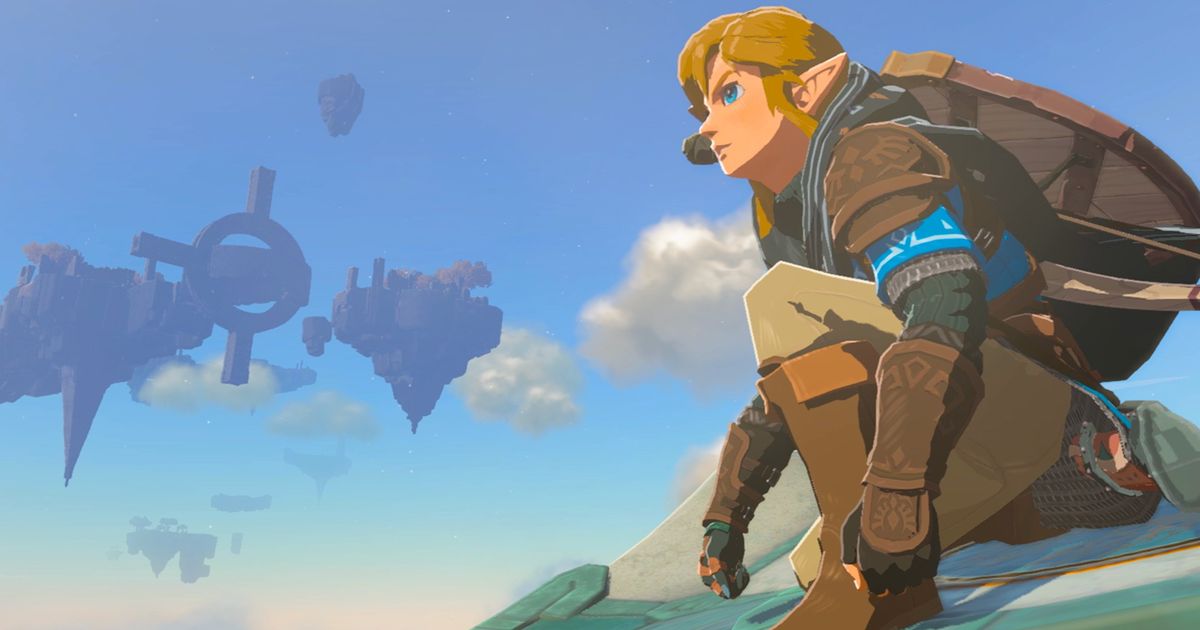 Link perched in the Sky Islands in Zelda Tears of the Kingdom.