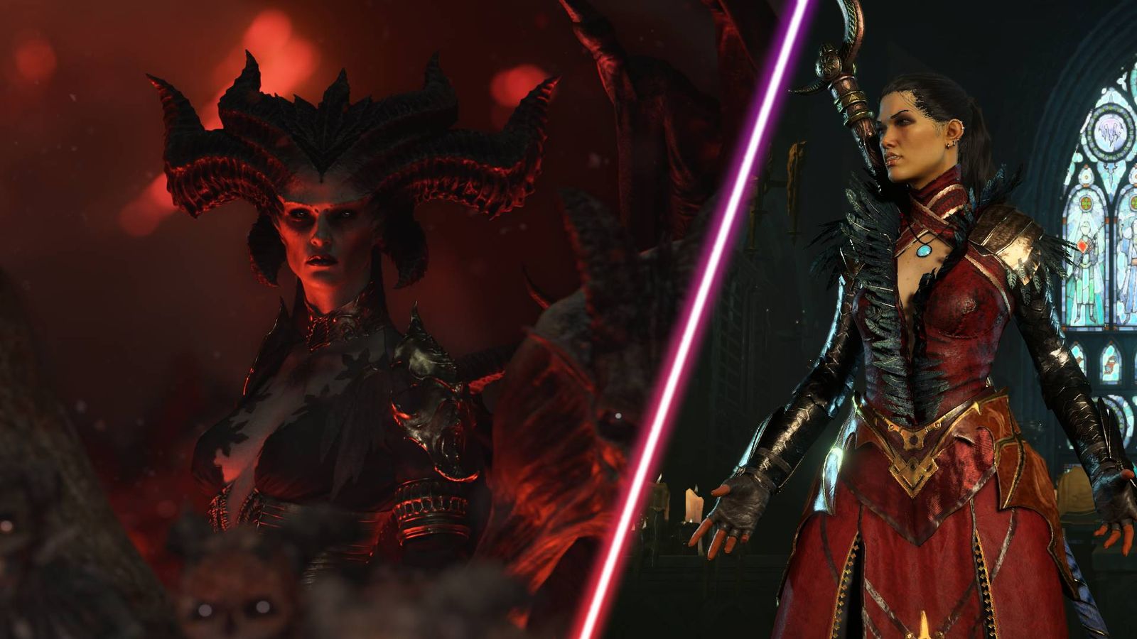 A Sorcerer and Lilith in Diablo 4.