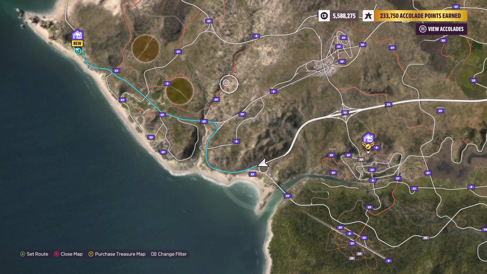 XP Boards marked on the World Map of Forza Horizon 5