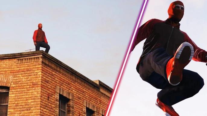 A GTA 5 player cosplaying as Spiderman.