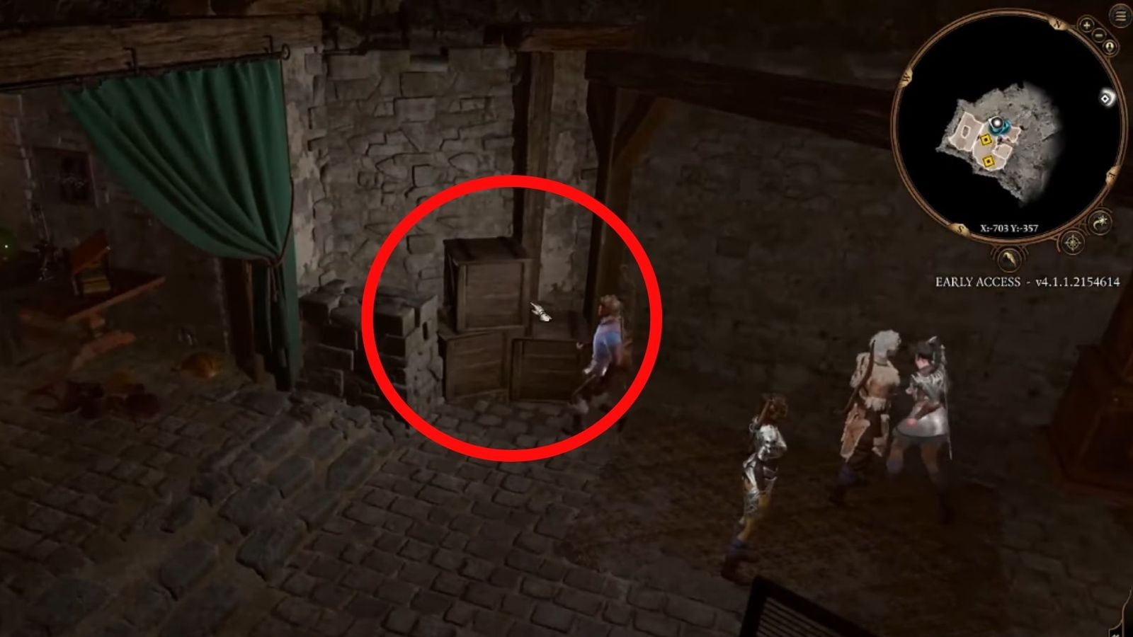 A screenshot of the crates in the Blighted Village Cellar in Baldur's Gate 3.