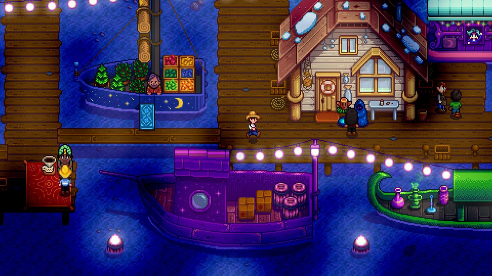 A player at the Nightmarket in Stardew Valley.