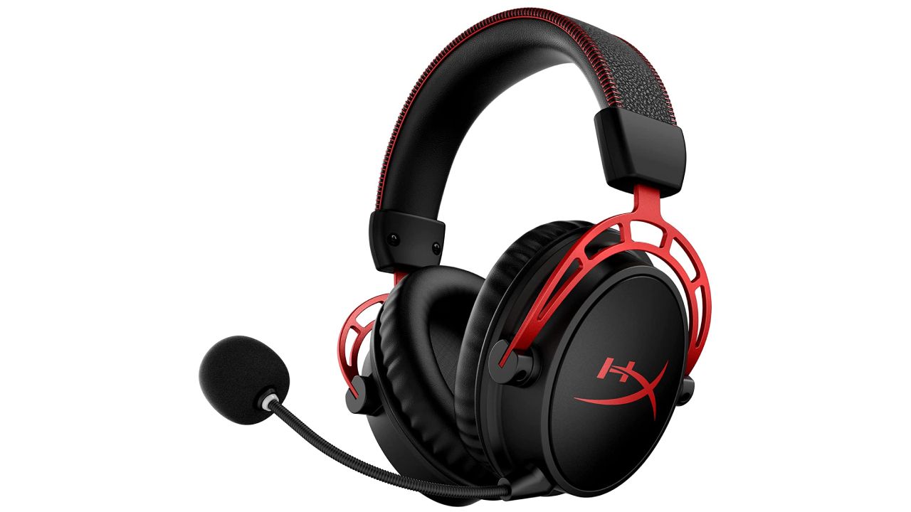 HyperX Cloud Alpha product image of a black over-ear headset with red trim.
