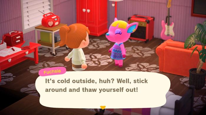 Player talks with villager Fuchsia in Animal Crossing New Horizons
