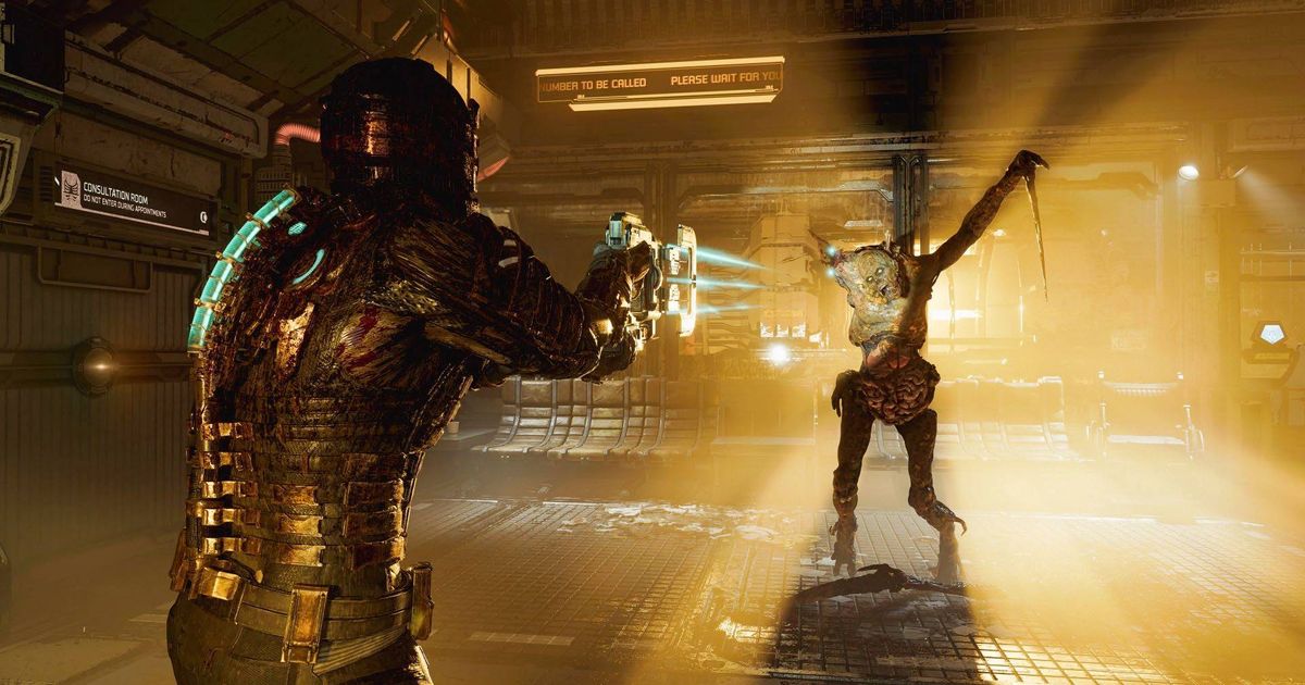 Isaac Clarke shooting a necromorph in the Dead Space remake.