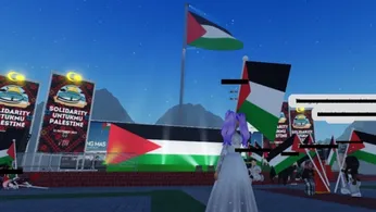 A virtual protest in Roblox supporting Palestine